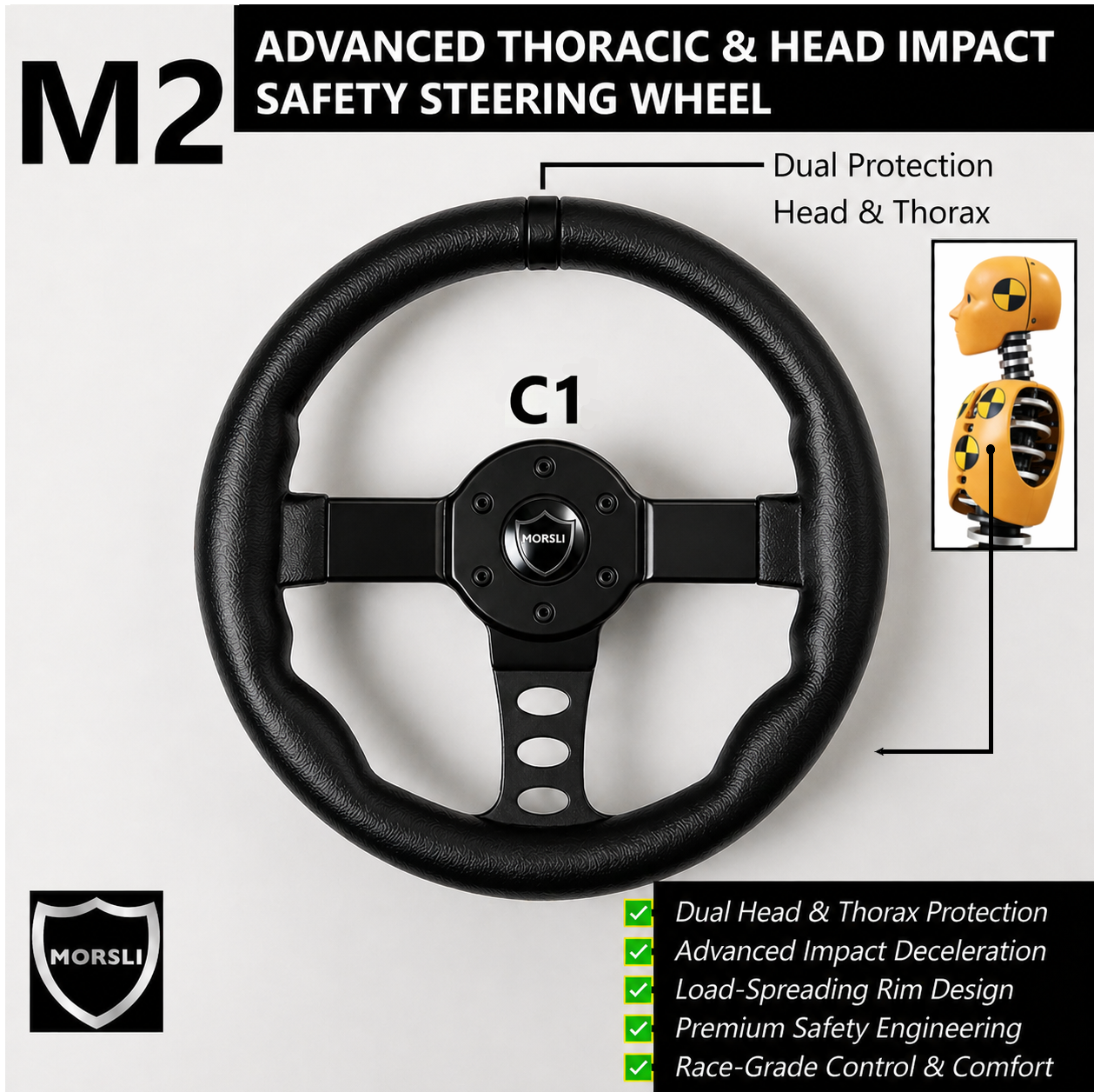 MORSLI M2: Advanced Thoracic and Head-Impact Safety Steering Wheel